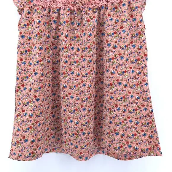 Womens Cottage Micro Floral Babydoll Tee Flutter Sleeve Lace Bow Keyhole Back S - Picture 3 of 11